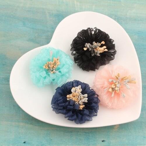 New Arrival 30PCS/Lot 45MM Korea Style Organza Yarn Flower Patch Sticker Button Ornament Garment Hair Jewelry Clips Shoes Decor