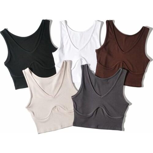 New Sexy Deep V Tanks Womens Clothes t Shirt Solid Casual Short Black Crop Tank Tops