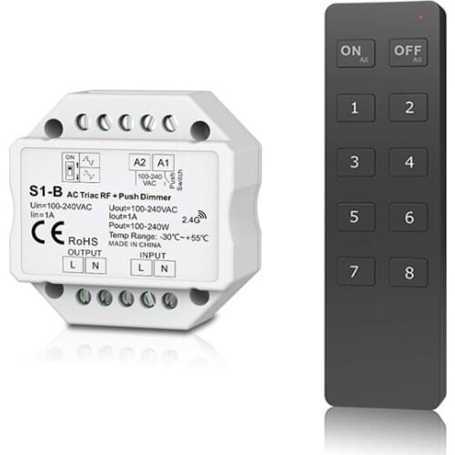 New Led Triac Dimmer S1-B AC 100V-240V Input 2A Output 2.4GHz RF Wireless Remote RU8 8 Zone Dimmable Controller Push Dim Switch