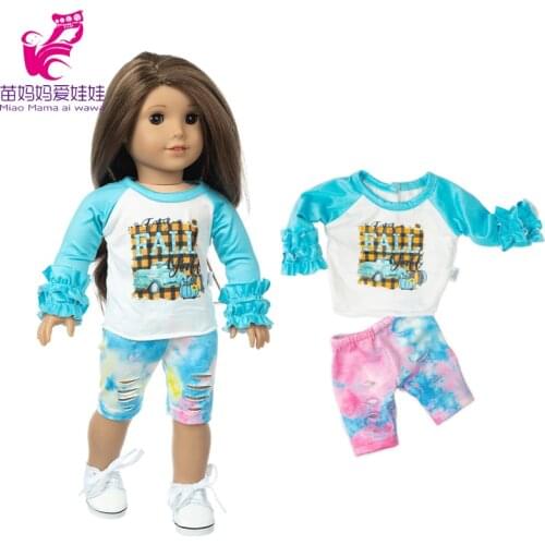 18" Girl Doll Clothes Summer Blue Sleeve Shirt 40cm Baby Doll Outfits Children Girl Gifts