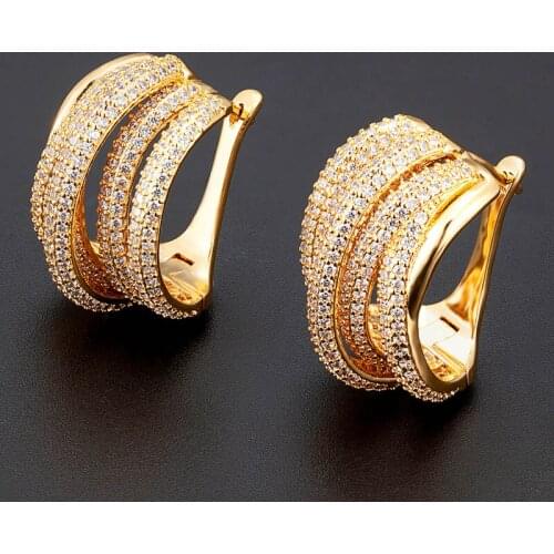 Zlxgirl Luxury Gold plated Full White clear Mirco Cubic Zircon Earring For Women bridal bijoux High Dubai Gold Copper earing