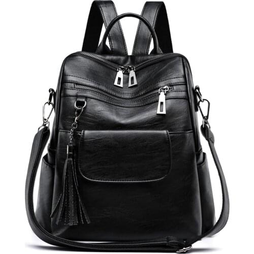 New Women Backpack PU Leather Fashion Casual Tassel Bags High Quality Female Shoulder Bag Backpacks For Girls