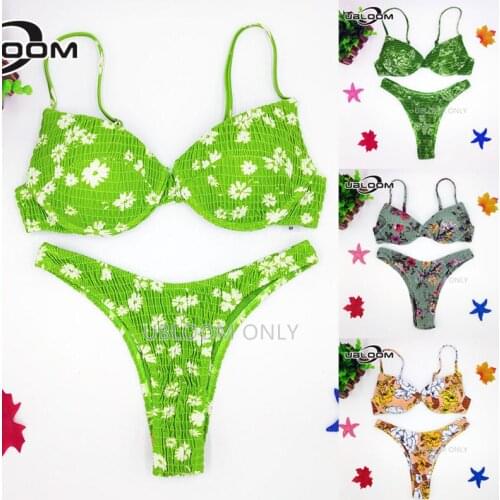 Sexy Bikinis Swimwear Women Pleated Swimsuit Floral Brazilian Bikini Set Push Up Bathing Suit Female Summer Beach Wear Biquini