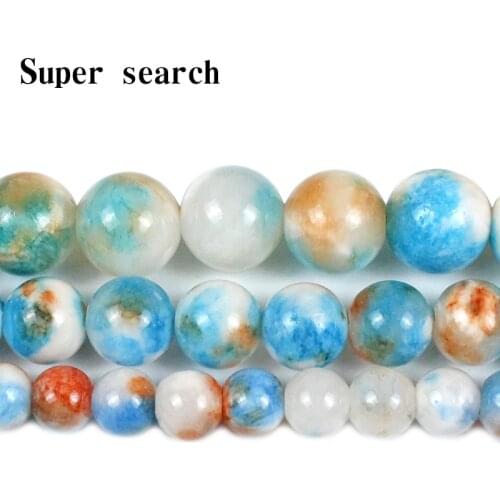 Natural Stone Light blue orange white Jades Chalcedony Beads Loose Beads For Jewelry Making DIY Bracelet woman Accessories