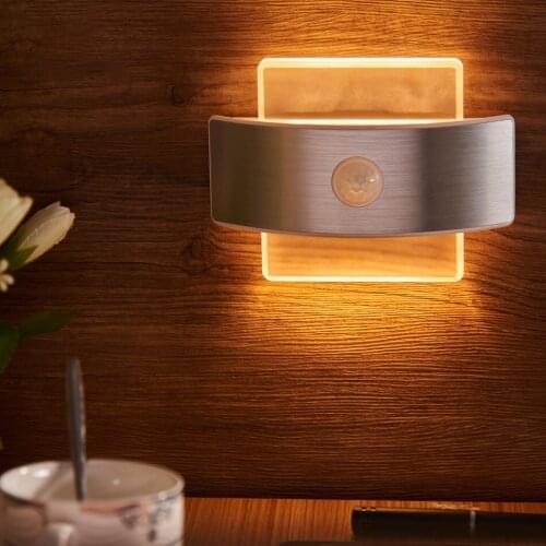 LED motion sensor indoor wall night lamp USB or Battery charge night light cabinet lamp creative intelligent bedside smart lamp