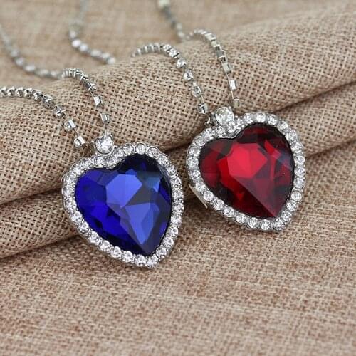 Titanic Heart Of The Ocean Necklace Pendant for Women Blue Glass Full Crystal Chain Necklace Choker Jewelry Gift