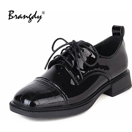 Brangdy 2021 Spring British Oxford Shoes For Women Vogue Round Toe Women Flats College Casual Carved Soft PU Leather Size 34-42