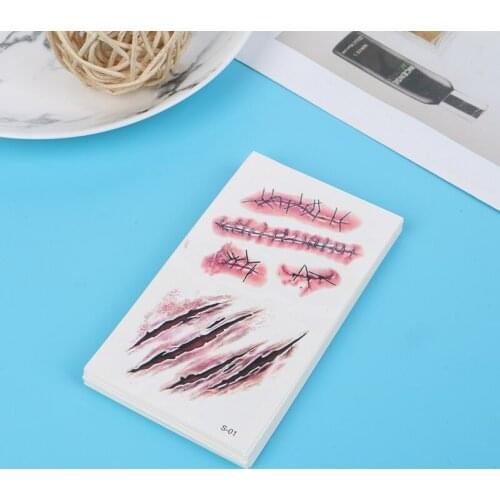 Waterproof Halloween Terror Wound Realistic Blood Fake TemporaryTattoo Sticker Easy to apply