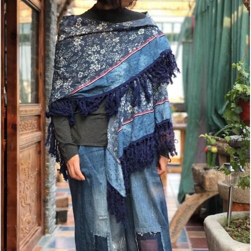 Women Vintage Patchwork Scarf Wraps Female Retro Spliced Scarves ladies Shawl