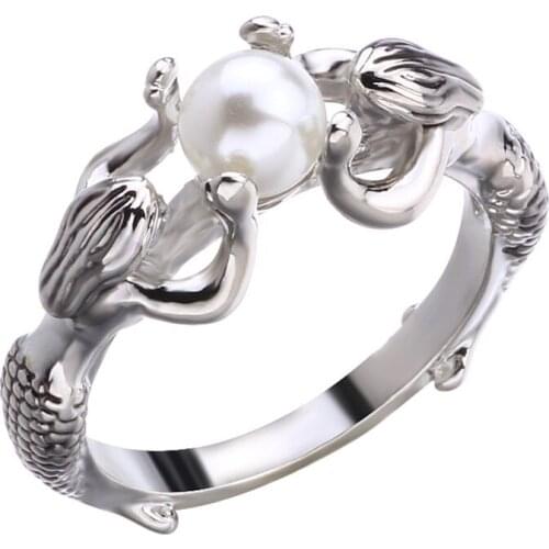 2020 fashion pearl blue cubic zirconia Mermaid rings for women charm kpop finger jewelry accesorios mujer love gift wholesale