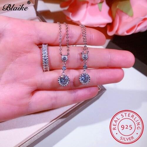 S925 Sterling Silver Chains Necklaces For Women Round Pendant Bridal Wedding Choker White Sapphire Zircon Clavicle Necklace