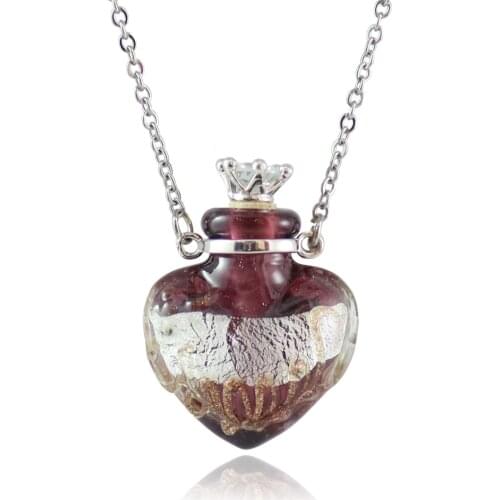 1PC Murano Glass Perfume Vials Necklace Heart Essential Oil Diffuser Bottle Jewelry Necklace Stainless Steel Necklace For Women
