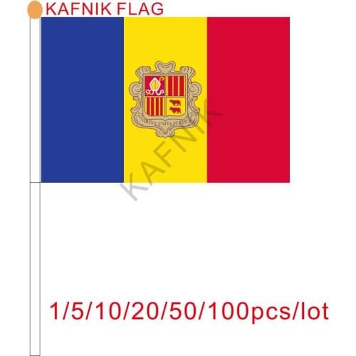 KAFNIK ,10/20/50/100pcs Andorra National Hand Flag World Wave Flag with Pole Handing Flag Small Size Flying Custom Banner