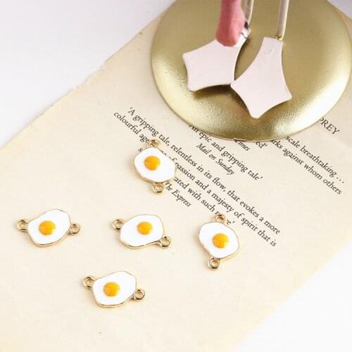 10pcs Enamel Fried Poached Egg Connector Charms Diy Bracelet Earring Pendants Jewelry Making Accessories Golden Base Metal