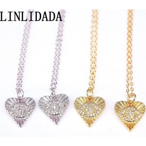 10Pcs Gold Silver Color Micro Pave CZ Heart Eye Shaped Pendant Necklace Womens Fashion Jewelry Party Gifts