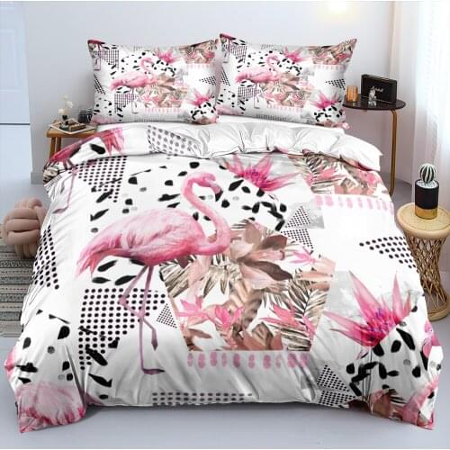 3D Custom Design Beddings Sets Duvet Covers Comforter Cases Pillow Shames Full King Queen Double Size Flamingo White Linen Bed