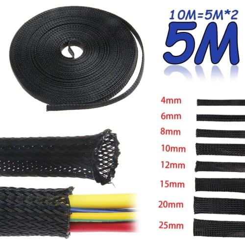 5M Tight PET Expandable Cable Sleeves Wire Gland Cables Protection :4/6/8/10/12/15/20/25mm Insulation Braided Sleeving