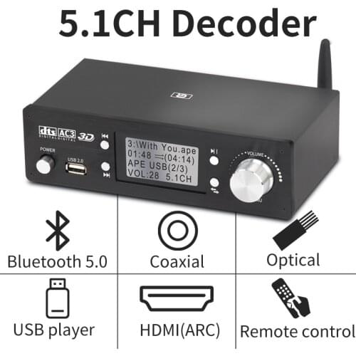 HD920 5.1CH Audio Decoder Bluetooth 5.0 Reciever DAC DTS AC3 Dolby Atmos 4K HDMI Extractor Converter SPDIF ARC PCUSB Sound Card