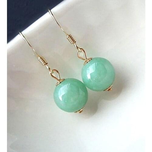 925 Silver Natural Green Jade Emerald Beads DIY Earrings Charm Jewellery Fashion Accessories Hand-Carved Woman Luck Amulet Gifts