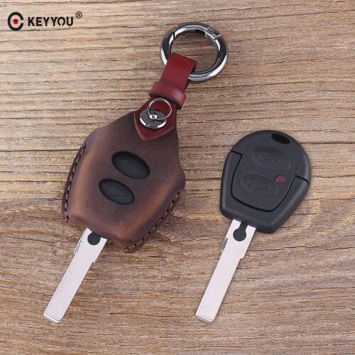 KEYYOU 2 Button Genuine Leather Remote Car key cover Case For VW Volkswagen Polo Golf Passat Bora Jetta Sharan SKODA