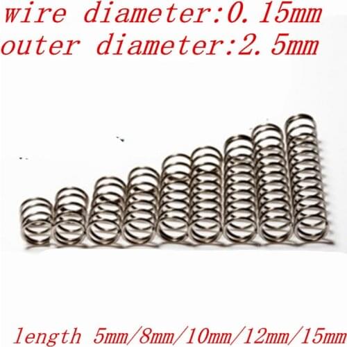 20pcs wire diameter 0.15mm compression spring outer diameter 2.5mm, length 5mm/8mm/10mm/12mm/15mm