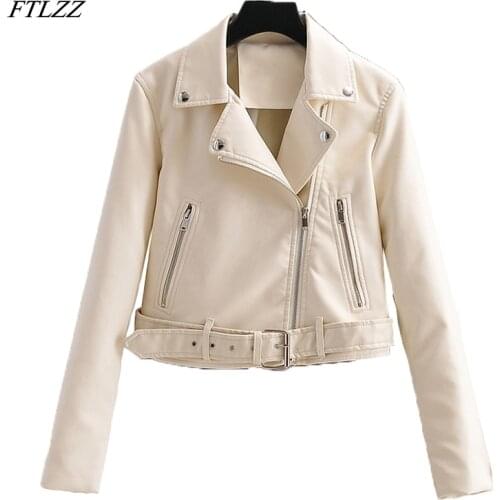 FTLZZ Women Faux Leather Short Jacket Loose Motorcycle Jackets Streewear Oversized Coat Chic Biker PU Outwear With Belt