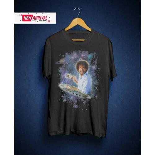 Bob Ross Painting The Galaxy Kids & Adults Unisex Black Tee Summer Tops for Man Summer Cotton T-Shirt Fashion Family T Shirts