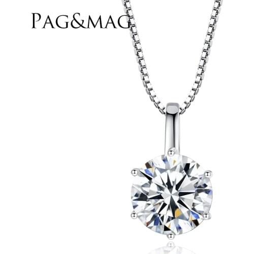 PAG&MAG 1ct 6.5mm EF Round Moissanite 925 Sterling Silver Moissanite Necklace Diamond Test Passed Fine Jewelry Woman Girl Gift