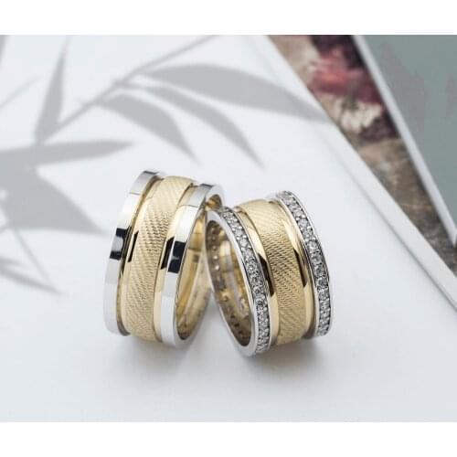 SILVERFONI 925 Sterling Real Silver Wedding Rings Set For Men And Women Jewelry Hand Made Anniversary Gift New Season Gold Plate