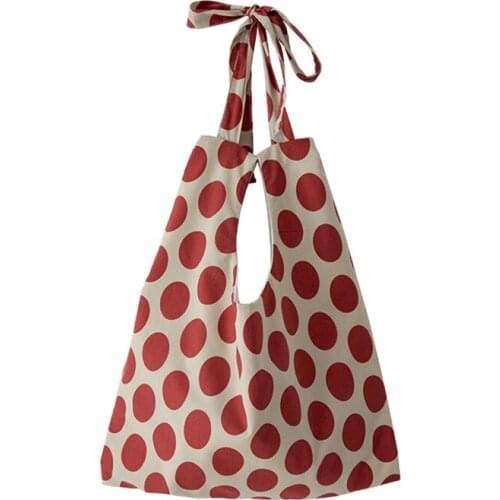 Red polka dots cotton bag large fashion women shopping bag female shoulder bag hangbag tote light travel bag casual style