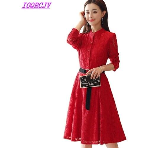 New Spring Ladies Lace Dress Fashion Solid color Slim Dress Plus size High waist Bottoming Lace Dress Medium length IOQRCJV H178