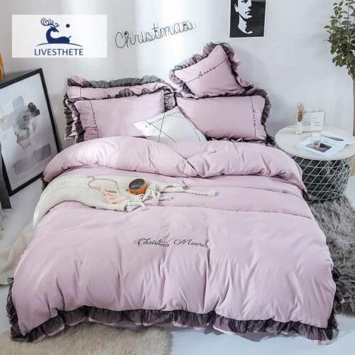 Liv-Esthete Luxury Beauty Purple 100% Cotton Bedding Set Lace Printed High Quality Duvet Cover Flat Sheet Queen King Bedclothes
