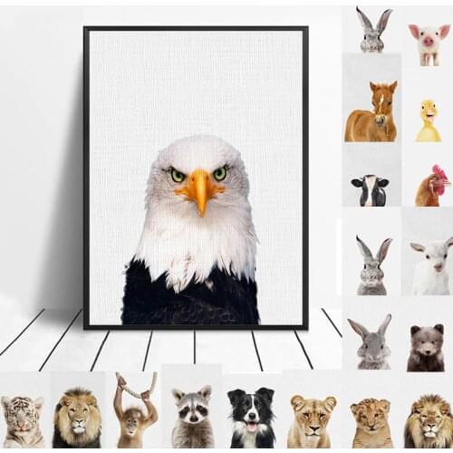 Nordic Vivid Animals Wall Art Poster Print eagle Rabbit Farm Chicken Duck Monkey Canvas Painting For Living Room Nature Pictures