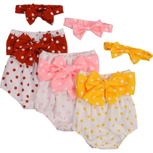 New Baby Girls Polka Dots Outfit, Infant Summer Tube Romper Cotton Summer Infant Kids Big Bow Playsuits With Headband 2Pcs Set