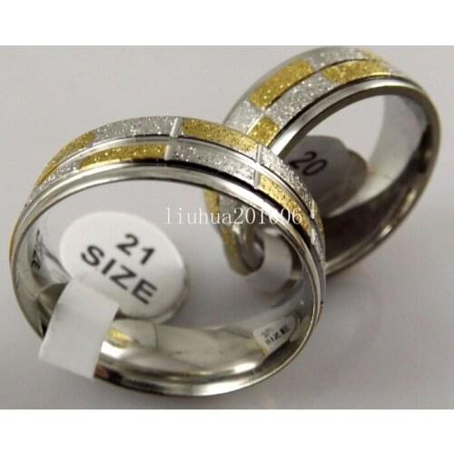 Wholesale 18 PCS 8mm Two-color mixed Stripe band Polishing Dome stainless steel rings Fashion Jewelry