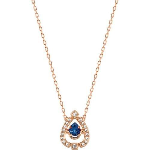 Brand 1:1 elegant and smart inlaid blue diamond drop shape rose gold necklace pendant, exquisite lady silver jewelry
