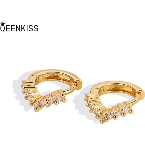 QEENKISS EG644 Fine Jewelry Wholesale Fashion Woman Girl Birthday Wedding AAA Zircon Round 18KT Gold White Gold Hoop Earrings