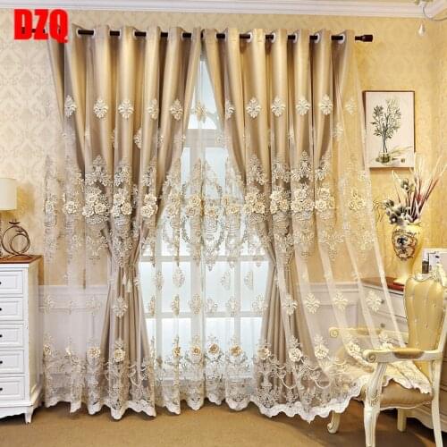 European and American luxury White and cream color villa embroidered curtains for living room windows curtain bedroom/kitchen