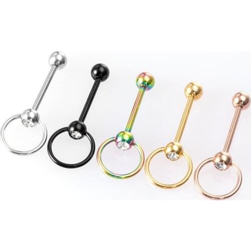 1PC Tounge Rings Bars Stainless Steel CBR Tongue Piercing Barbell for Women CZ Crystal Captive Bead Ring Hoop Body Jewelry 14G