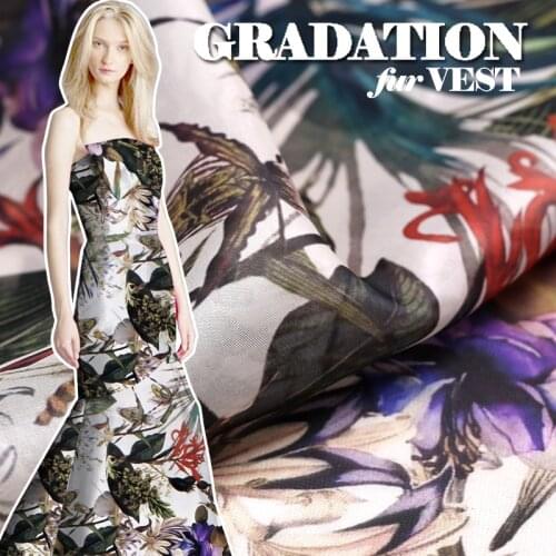 Super beautiful new spring and summer silk ougen Satin fashion show digital printed silk fabric crisp Tianchan satin silk fabric