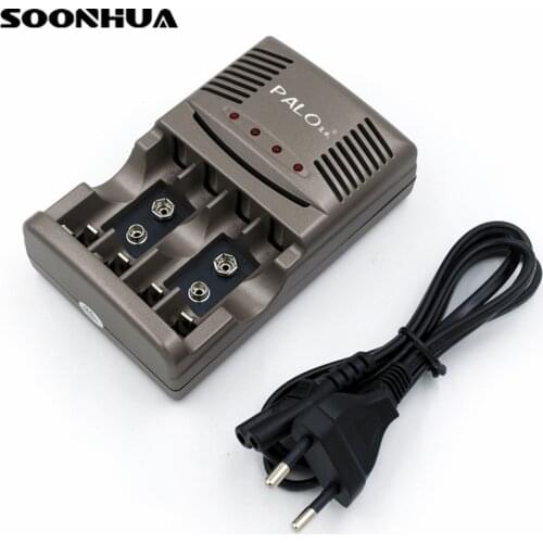 SOONHUA Quick Battery Charger 4 Slots Intelligent Charger With LED Indicator For AA AAA 9V NiCd NiMh Rechargeable Batteries