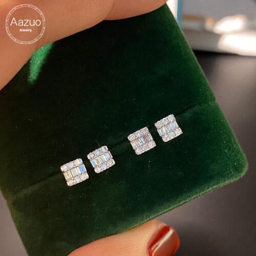 Aazuo 18K White Gold Real Diamonds Princess Shape Classic Square Stud Earring Au750 For Woman Wedding Engagement Party