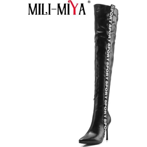 MILI-MIYA New Fashion Sexy Women Over the knee Boots Thin High Heel PU leather Pointed toe Lady botas shoes big size 34-43