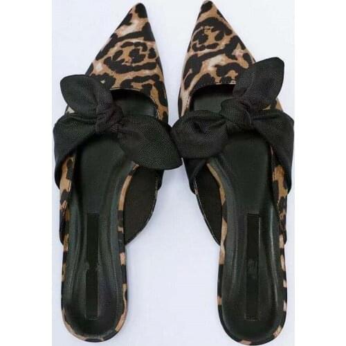 Bailamos Women Slippers 2021 Pointed Toe Flats Womens Elegant Muler shoes Bowknot Decorative Pointed Empty Flat Half Slipper