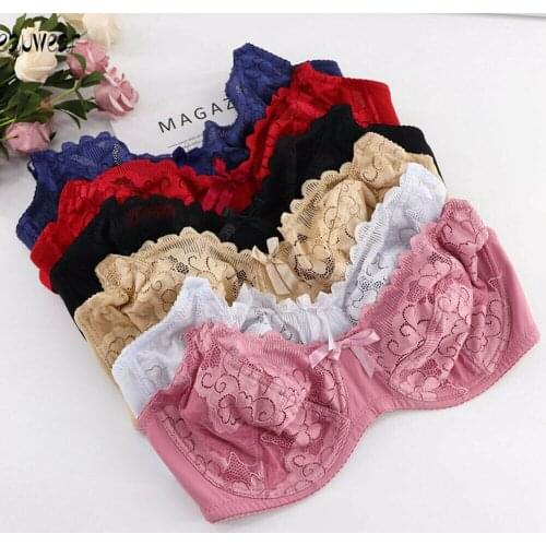 3 Pcs Plus Size Women Lace Bra Underwire Push Up Lingerie Unlined Embroidery Female Underwear Top C D DD E F Cup