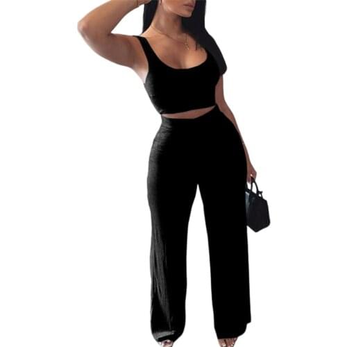 5 Colors Women Summer Casual Tracksuit Set Ladies Sleeveless Low-cut Cropped Vest+High Waist Long Pants Workout Exercise Sets