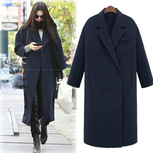 Winter Wool Coat Casual Long Women Coats 2020 Double Breasted Extra Long Lapel Pocket Thicken Woolen Overcoat New