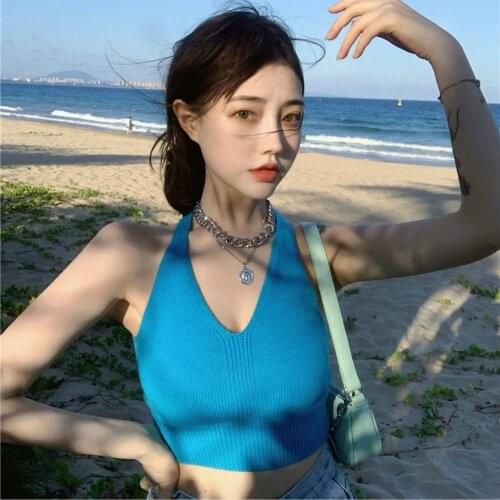 2021 Fashion Summer Knitted Womens Halter Camisole Street Sexy Girl Camisole Bottoming Shirt Womens Beach Vest