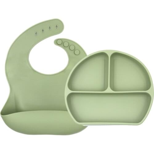 2021 Package Sale High Quality Baby Feeding Set Silicone Bib Plates Divided Plate Kids Self Feeding