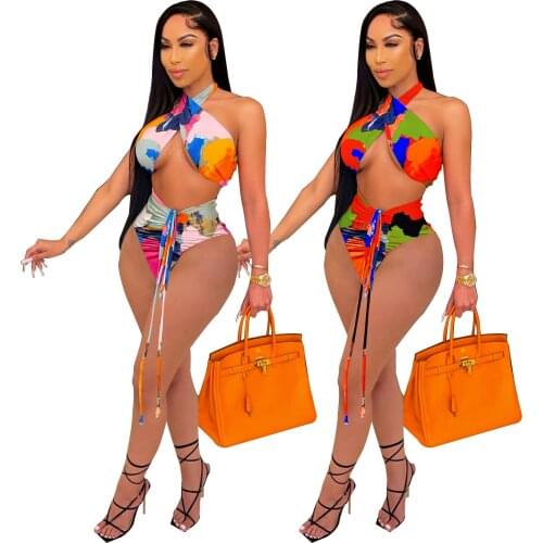 2021 Womens Swimsuit Color Print Two Piece Set 1297